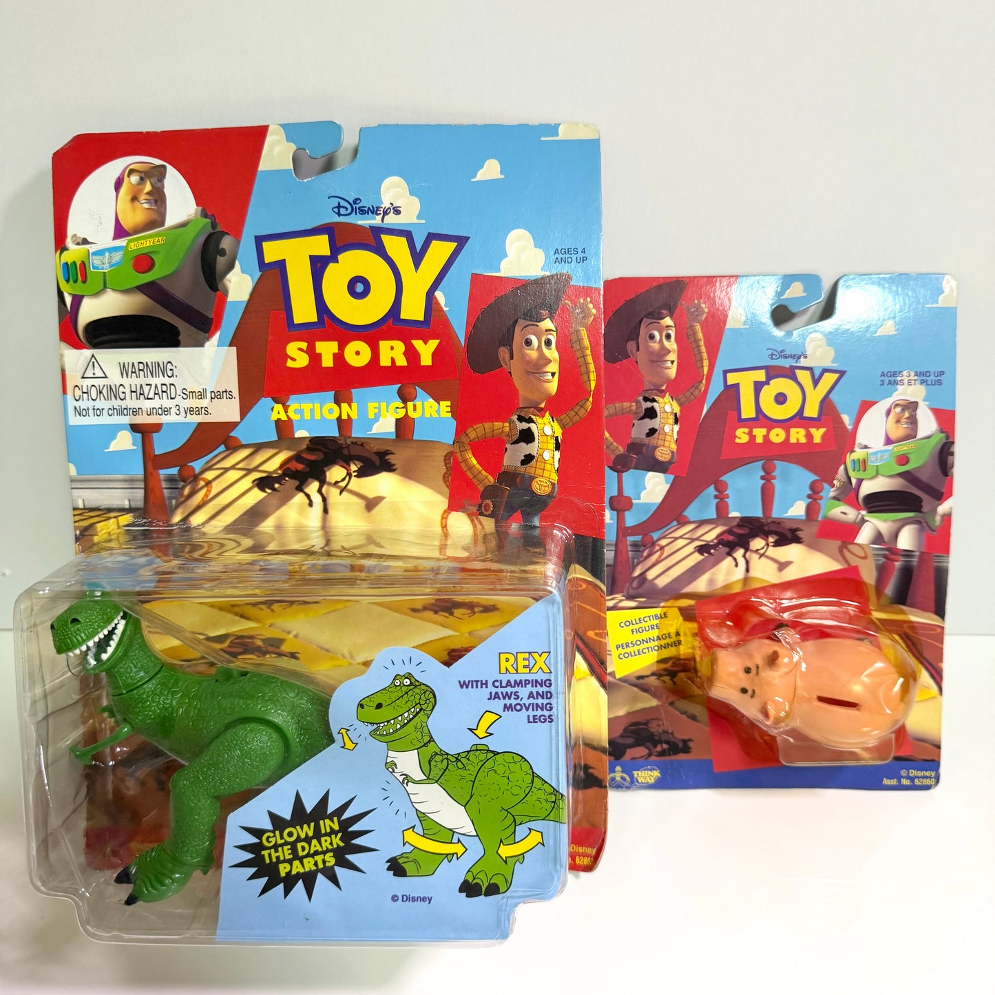 Disney Pixar Toy Story Vintage Rex & Hamm Action Figure Set Glow in the Dark Rare 1990s