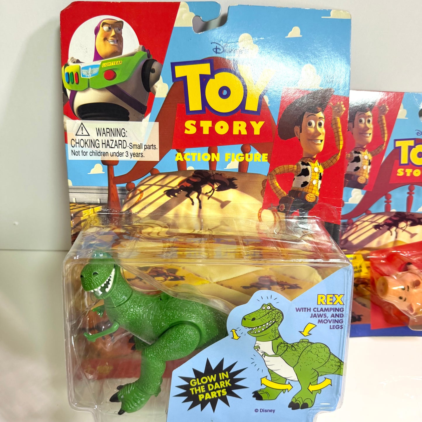 Disney Pixar Toy Story Vintage Rex & Hamm Action Figure Set Glow in the Dark Rare 1990s